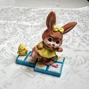 Russ Berrie Easter Bunny Chick Hopscotch Ceramic Figurine